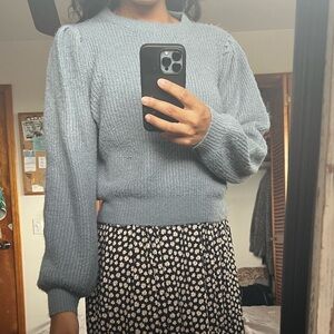 Puffy Sleeve Light Blue Sweater